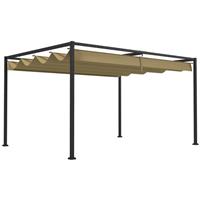 Outsunny 4x3(m) Metal Pergola Gazebo Patio Sunshelter Retractable Canopy Khaki