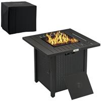 Outsunny 40,000 BTU Gas Firepit Table with Protective Cover, Spark Guard