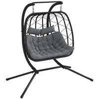 Outsunny PE Hanging Swing Chair w/ Thick Cushion, Patio Hanging Chair, Black