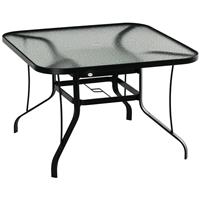 Outsunny 106.5cm Square Patio Dining Table with Parasol Hole, Glass Top