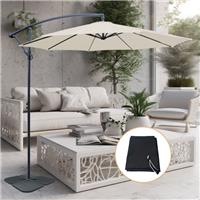 3m Banana Umbrella Cantilever Garden Patio Hanging Parasol w/ Base Cover Cream
