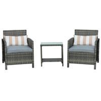 Outsunny 3 PC Outdoor Rattan Sofa Set w/ Chairs Coffee Table Cushion Grey