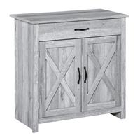 HOMCOM Farmhouse Barn Door Sideboard Accent Buffet Cabinet Coffee Bar Grey Grain