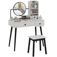 HOMCOM Dressing Table Set with 3 Drawers, Storage shelves and Stool, Grey