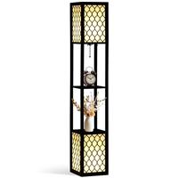 HOMCOM 2-Light Modern Floor Lamp with Shelves for Living Room, Bedroom, Black