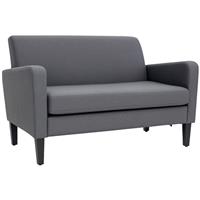 HOMCOM Linen Modern-Curved 2-Seat Sofa Loveseat w/ Thick Cushion Wood Legs Grey