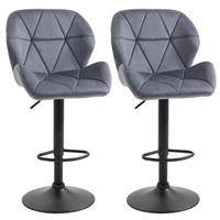 HOMCOM Bar Stool Set of 2 Fabric Adjustable Height Counter Chairs Dark Grey