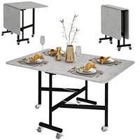 HOMCOM Drop Leaf Table with Wheels Folding Dining Table for Small Spaces, Grey