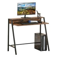 HOMCOM 2-Tier Storage Computer Workstation Metal Frame Rustic Brown 84cm