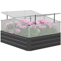 Outsuuny Galvanised Raised Garden Bed with Greenhouse and Cover, Dark Grey