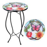 Mosaic Table Small Butterfly Design Iron/Glass Round Coffee Garden Patio
