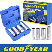 Goodyear 4pc Spark Plug Socket Set With Rubber Plug Retention External Hex