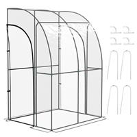 Outsunny 143x118x212cm Walk-In Lean to Wall Tunnel Plastic Greenhouse with Doors
