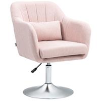 HOMCOM Stylish Retro Linen Swivel Tub Chair Steel Frame Cushion Seat Pink