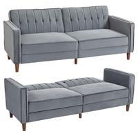 HOMCOM Convertible Sofa Futon Velvet-Touch Tufted Couch Sofa Bed Dark Grey