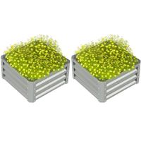Outsunny Set of 2 Raised Garden Bed Galvanised Planter Box, Light Grey
