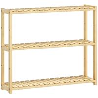 HOMCOM 3-Tier Bamboo Adjustable Bathroom Storage Shelf, Natural
