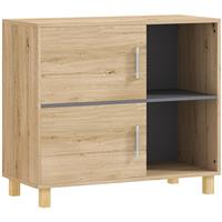 HOMCOM Bathroom Storage Cabinet with Open Compartments and Double Doors