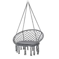 Outsunny Macrame Hanging Chair Swing Hammock for Indoor & Outdoor Use Grey