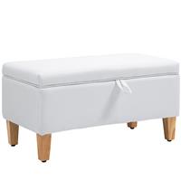 HOMCOM Linen Storage Ottoman Storage Box Footstool with Rubberwood Legs Cream