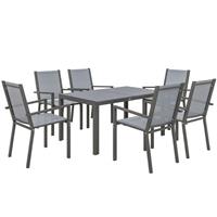 Outsunny 7 PCs Garden Dining Set, Wood-plastic Composite Table & 6 Chairs, Grey