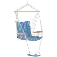 Outsunny Garden Hammock w/ Footrest Armrest Patio Swing Seat Hanging Rope Blue