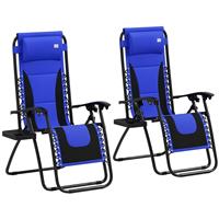 Outsunny 2 Pcs Zero Gravity Lounger Folding Recliner Chair w/ Cup Holder