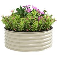 Outsunny Galvanised Planter with Gloves, 120 x 120 x 43cm, Cream White