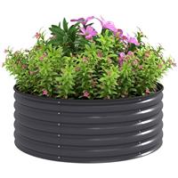 Outsunny Galvanised Planter with Gloves, 120 x 120 x 43cm, Dark Grey