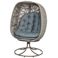 Outsunny Foldable Egg Chair with Cushions, Indoor Outdoor Swivel Lounger, Grey