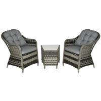 Outsunny 3 PCS Aluminium Rattan Bistro Set with Soft Cushions & Glass Top