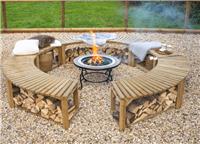 Forest Garden Curved Firepit Bench pack of 2 Outdoor Wooden Seating 2-4 person