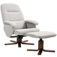 Linen Swivel Recliner Armchair with Footstool – Upholstered Wooden Base Chair