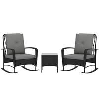Outsunny Rattan Bistro Set Balcony Furniture with Rocking Chairs, Black