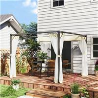 Outsunny 3 x 3 m Pergola with Retractable Roof and Netting, Khaki