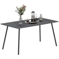 Outsunny Garden Dining Table for 6 Person with Slat Top, Steel Frame, Grey