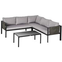 Outsunny 4 Piece Garden Furniture Set w/ Breathable Mesh Pocket, Light Grey