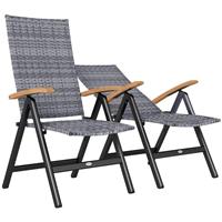 Outsunny Folding Rattan Garden Dining Chairs with Reclining Back, Light Grey