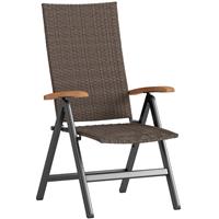 Outsunny Folding Rattan Garden Dining Chair with Reclining Back, Brown