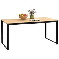 Outsunny Garden Table for 6 People with Slatted Table Top, Metal Frame, Teak