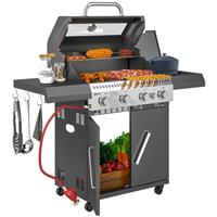 Outsunny 4+1 Burner Gas BBQ Grill with Clear View Lid, Thermometer, Black