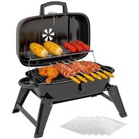 Outsunny Folding Charcoal Barbecue Grill, Portable BBQ for Camping, Black