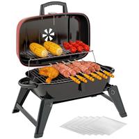 Outsunny Folding Charcoal Barbecue Grill, Portable BBQ for Camping, Red