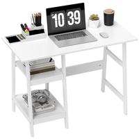 HOMCOM Compact Computer Desk with Storage Shelves for Home Office, White