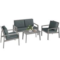 Outsunny 4 Pieces Wooden Garden Furniture Set with Cushions, Light Grey