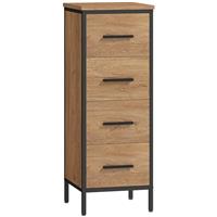 HOMCOM Narrow Bathroom Storage Cabinet with 4 Drawers for Small Spaces, Oak