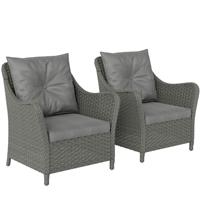 Outsunny 2 Pieces Rattan Garden Chairs, Cushioned Rattan Chairs, Dark Grey