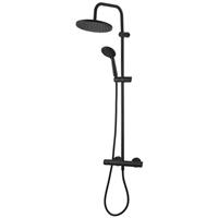 Thermostatic Shower Mixer Kit Black 3 Spray Pattern Twin Head Round Bathroom