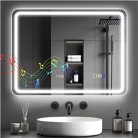 HOMCOM Bathroom Mirror w/ Bluetooth Clock Silver , Refurbished