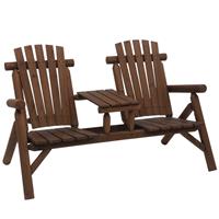 Outsunny Wood Patio Bench 2 Seats w/ Centre Coffee Table, Carbonized